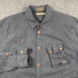 ICE Iceberg Long Sleeve Snap Shirt GILMAR Safari Faded Navy Blue Cotton Mens L
